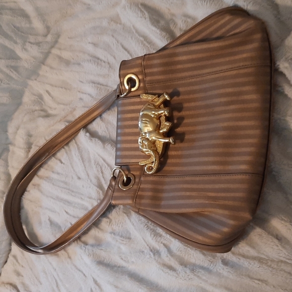 Handbags - Gold Elephant clasp 3 compartment shoulder bag